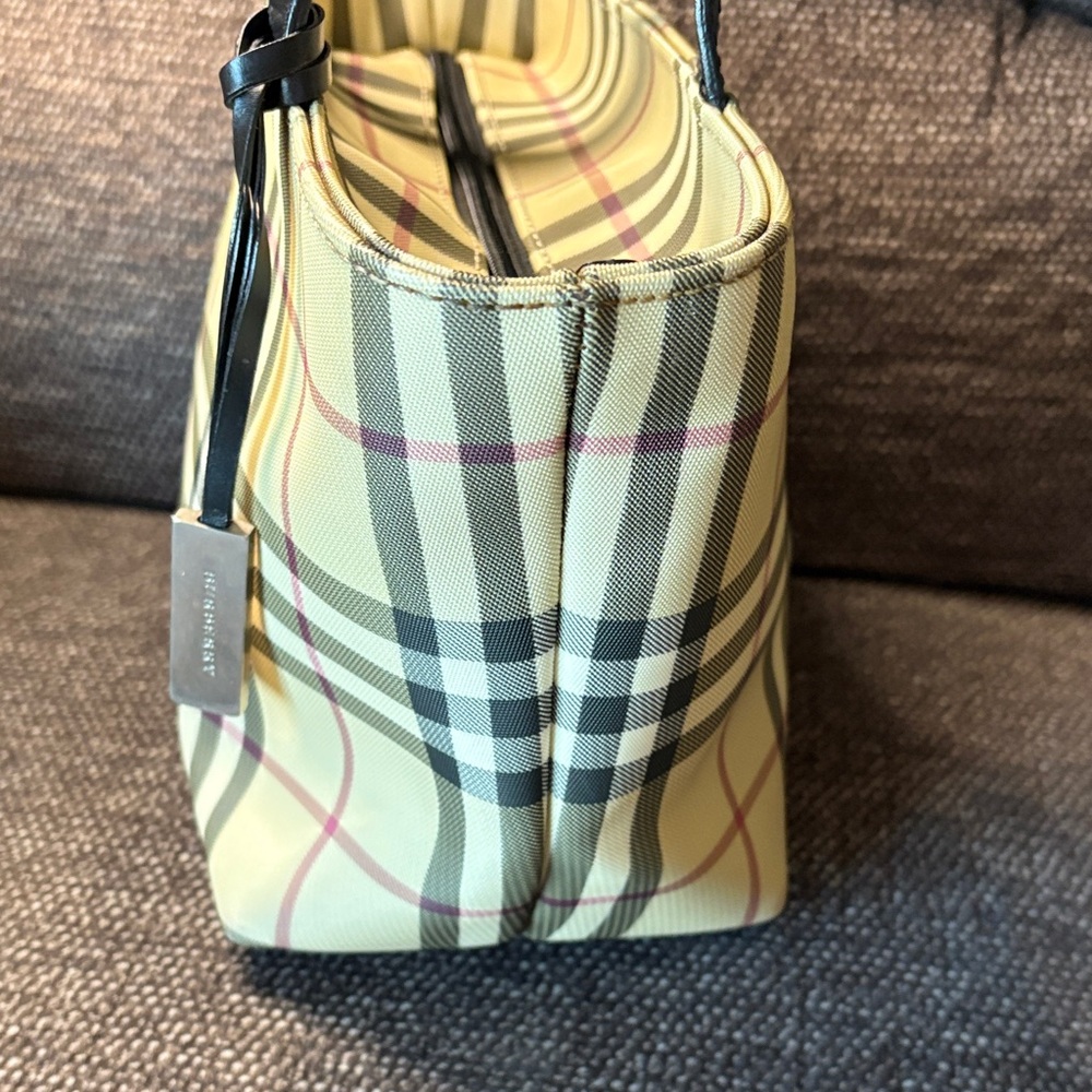 Burberry Beige Check Tote  Small with Black Handles - Picture 6 of 9